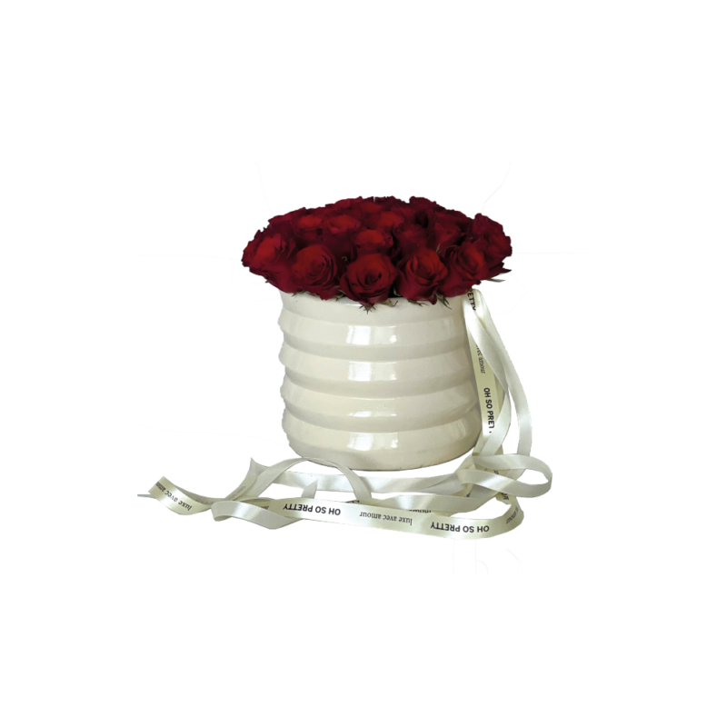 Fresh Seasonal Roses in a Handmade Ceramic Vase “Mon trésor”