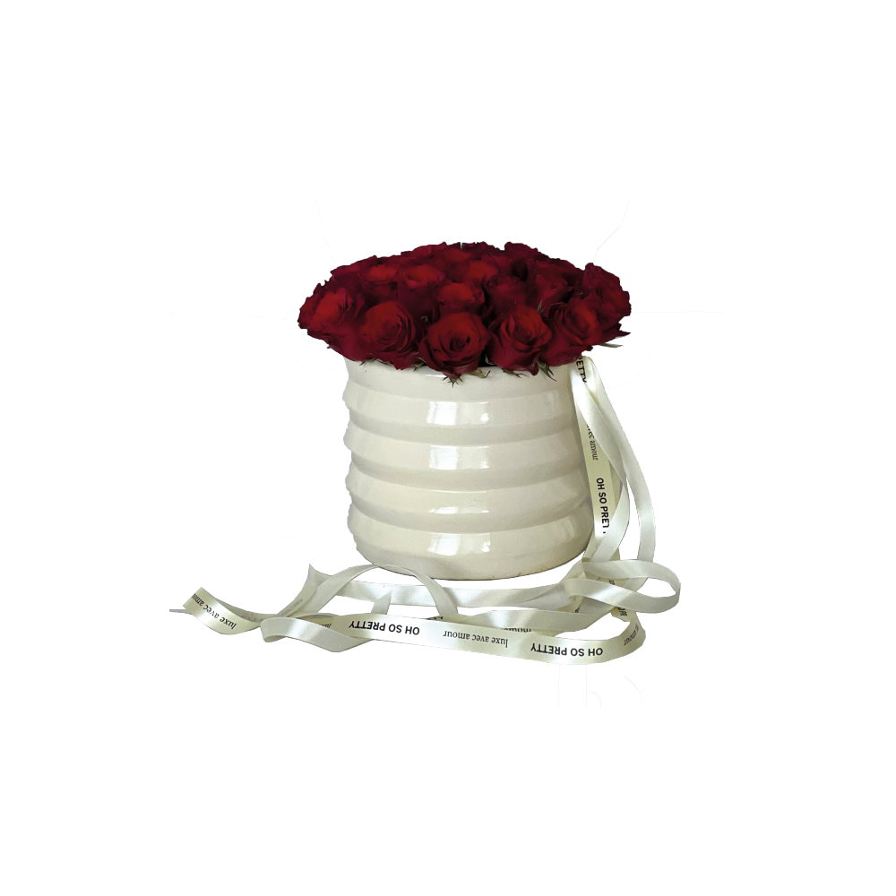 Fresh Seasonal Roses in a Handmade Ceramic Vase “Mon trésor”